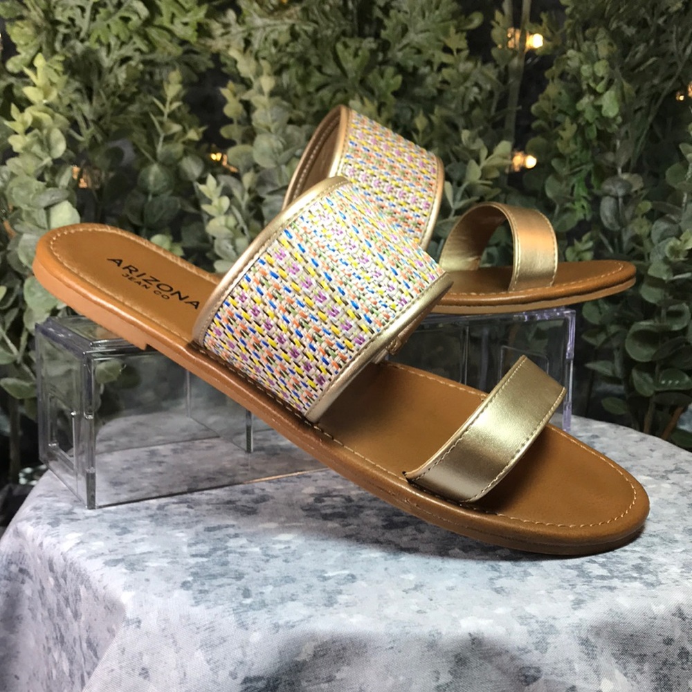 Arizona Jean Co Women’s Size 9M Gitta Multi-Color Weave 2 Band Slide Sandals ☀️